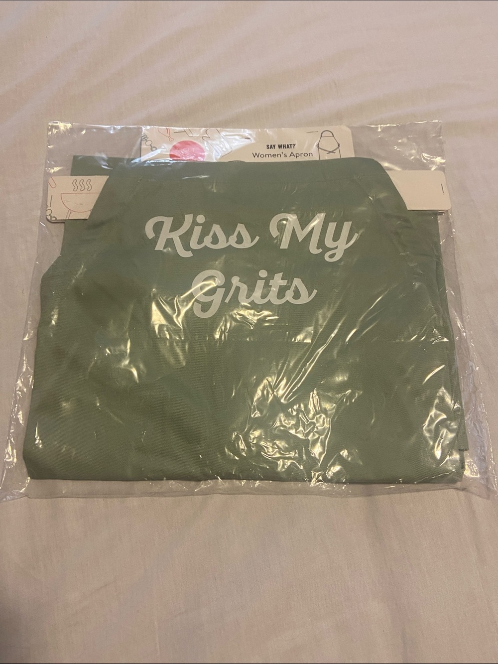 Say What? Women's Sage Green Apron with White Script